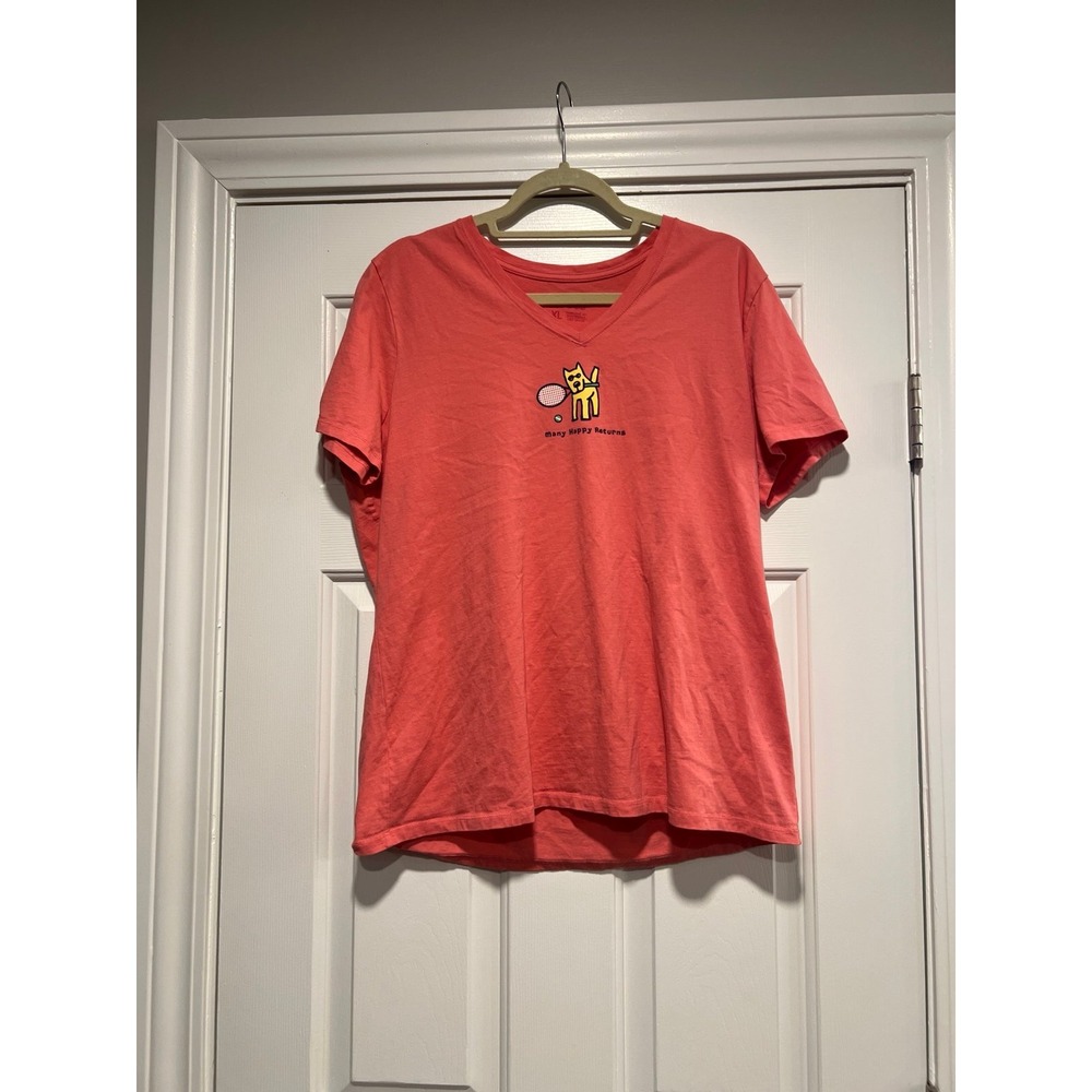 Life is Good Womens‎ Shirt Top Tennis Racket Many Happy Returns Dog XL